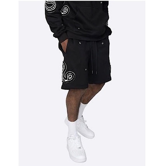 MENS PAISLEY PRINT FLEECE SHORTS - Picture 5 of 9